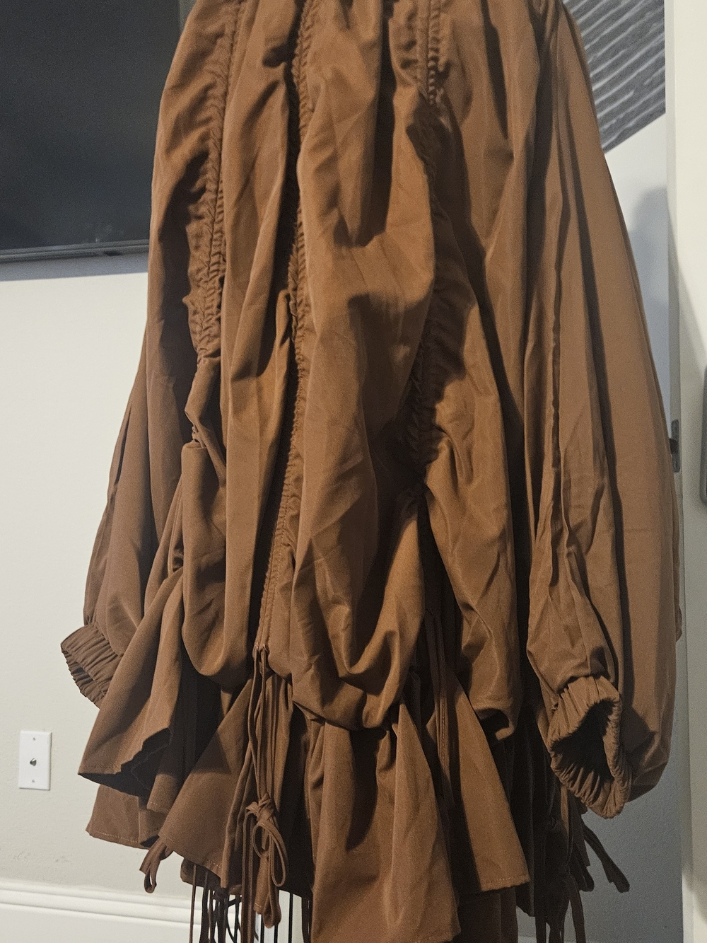 Brown Off-Shoulder Ruffled Midi Dress - Picture 2 of 3